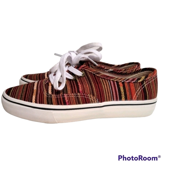 Airwalk Orange Striped Canvas Lace Up Sneakers 7.5 - Picture 1 of 7